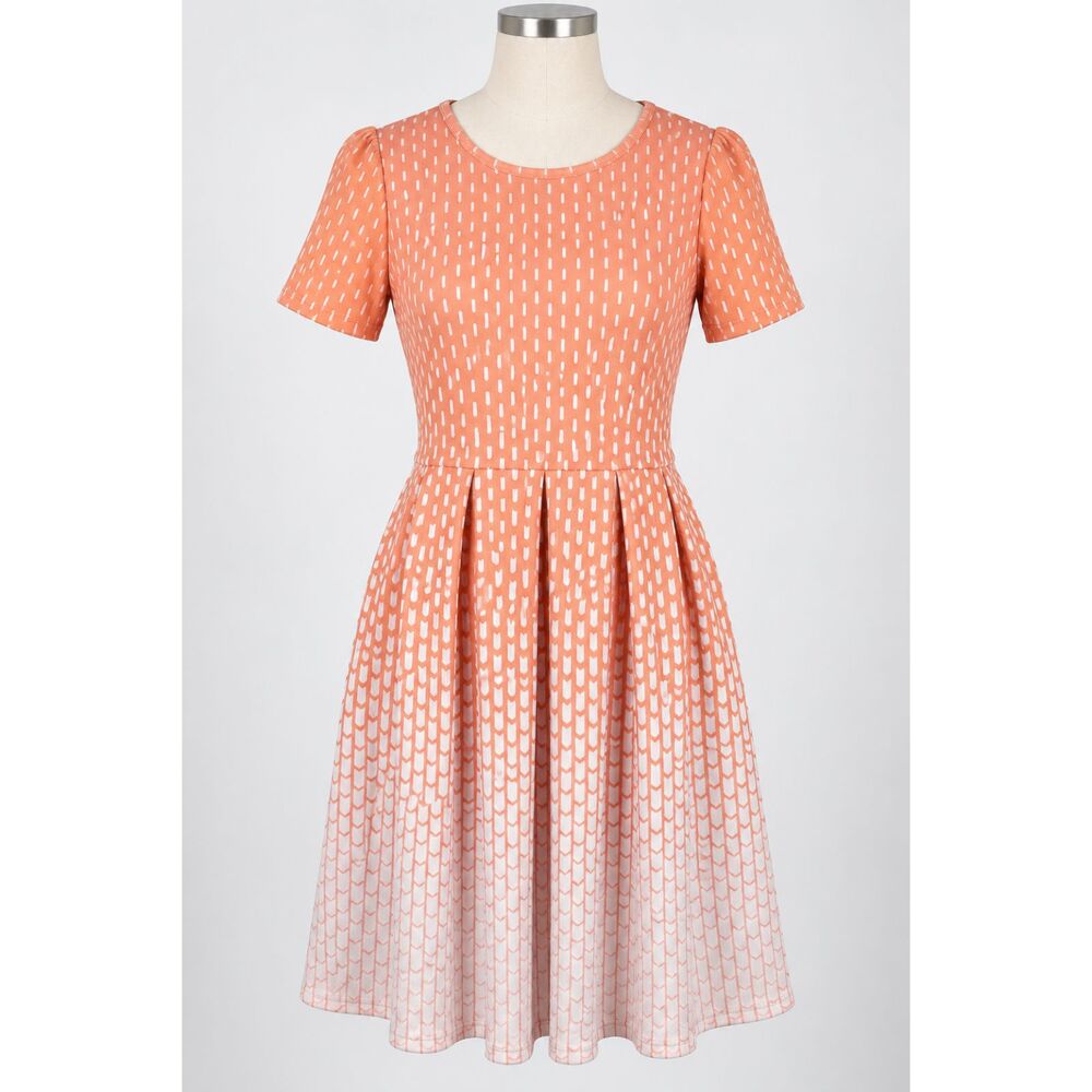 LuLaRoe Women’s 3XL Amelia Dress Peach White Geometric Fit Flare NWT